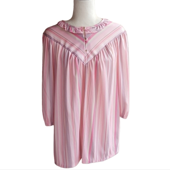 Vintage Tiger Lily Pink Striped Ruffle Peter Pan‎ Collar Blouse - Picture 1 of 6